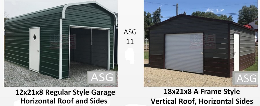 2 photos steel garages usa 12x21x8 and 18x21x8