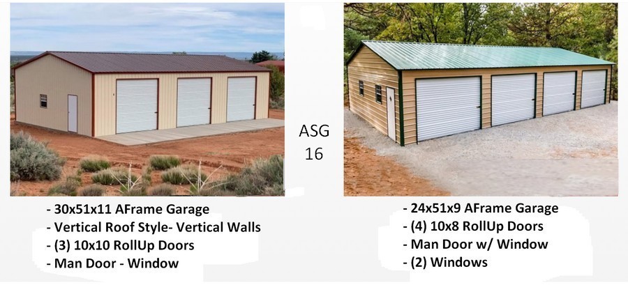 2 photos steel garages usa 30x51x11 and 24x51x9