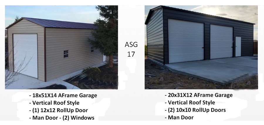 2 photos steel garages usa 18x51x14 and 20x31x12